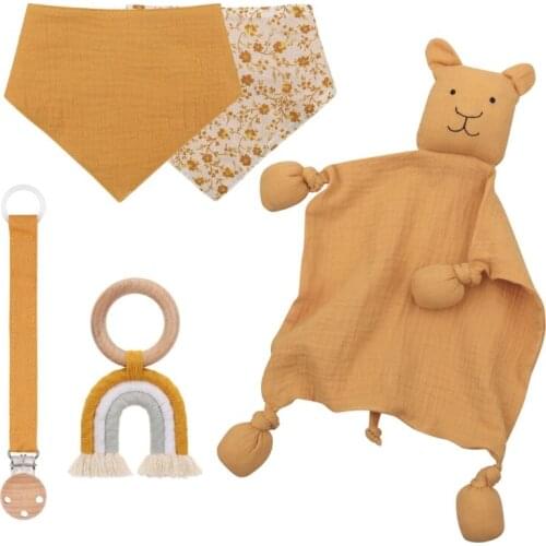 Baby Shower Gift Set Wooden Rainbow Teether Newborn Sleeping Dolls Pacifier Clip 23GD