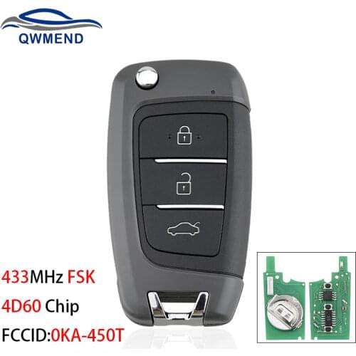 BHKEY 3 Buttons Car Remote Key for Hyundai I30 2016 2017 2018 Car Key FSK 4D60 Chip 433mhz for Hyundai Keys 0KA-450T