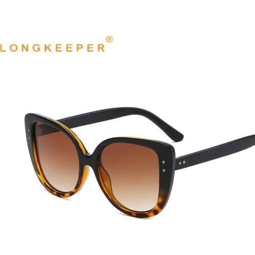 Luxury Brand Leopard Cat Eye Sunglasses Women Vintage Rivet Decorated Glasses Fashion Gradient Eyeglass Oculos De Sol Feminino