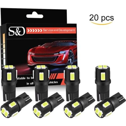 S&D 20pcs W5W LED T10 LED Bulbs 194 168 Car Lights Interior Lamp 6000K White License Plate Reading Wedge Dome Lamp 12V Auto