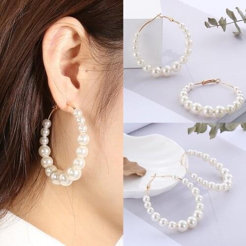 Large Circle Pearl Earrings For Woman New Stainless Steel Exaggerated Stud Fashion Banquet Accessories Jewelry Gift