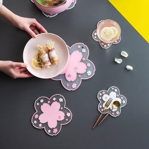 1pc Cherry Blossom Heat Insulation Table Mat Anti-skid Cup pads Tea Cup Milk Mug Coffee Cup Coaster Kitchen Accessories Tea