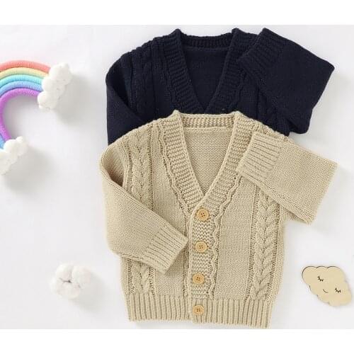 FOCUSNORM 2 Colors Newborn Baby Boys Girls Sweater Coat Solid Knit Long Sleeve Single Breasted Cardigan Outwear 0-24M