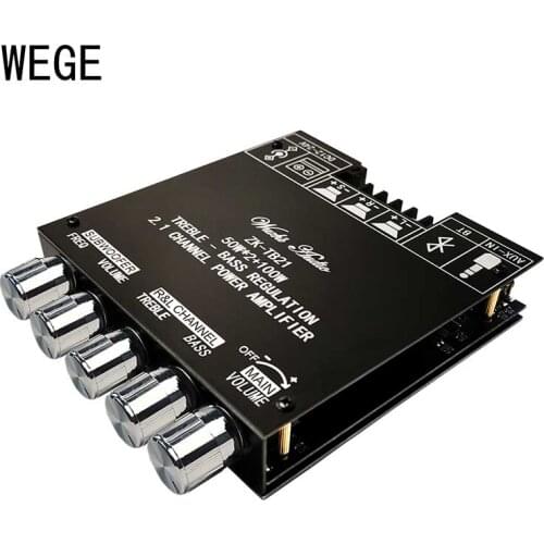 WEGE ZK-TB21 2*50W+100W TPA3116D2 Power Subwoofer Amplifier Board Audio Stereo Equalizer 2.1 Channel BT 5.0 Class D AMP AUX