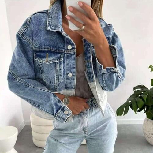 2021 New Women Denim Jacket Long Sleeve Autumn Loose High Street Short Denim Coats For Female Vintage Casual Short Jean Jackets