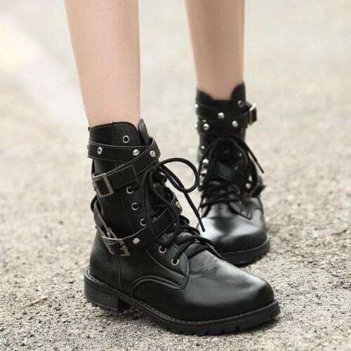 2019 Motorcycle Boots Ladies Vintage Combat Autumn Boots Army Punk Goth women boots Women Biker PU Leather Short Boots