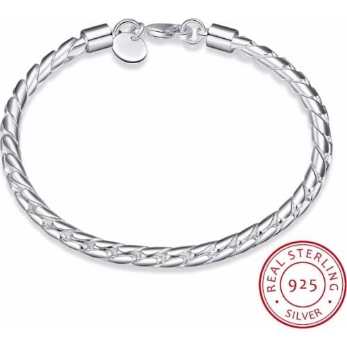 Lekani Mens Fine Jewelry 925 Sterling Silver 4mm Twisted Chains 20cm Bracelet Bangle Pulseiras De Prata For Female Gift