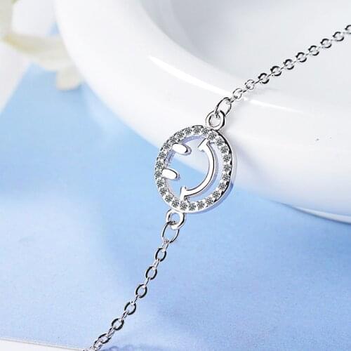 Utimtree Korean 925 sterling silver Round Smile Cubic Zirconis Chain Bracelet For Women pulseira feminina Party Jewelry
