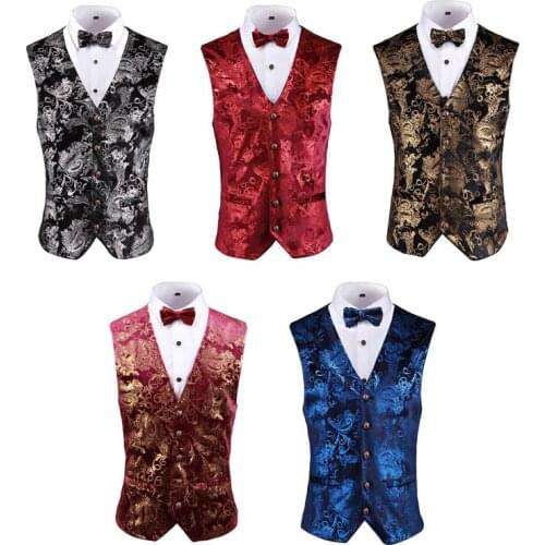 Mens Single Breasted Stylish Floral Pattern Vest Printed Slim Waistcoat Luxury Wedding Suit Vests Men Dress Waistcoat Waistcoat
