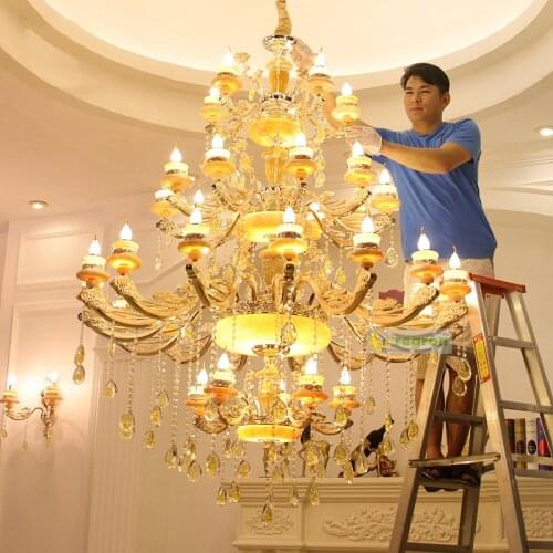 Villa Hall Gold Chandelier led candelabro Hotel Chandelier crystal lighting Fixtures for Villa Castle church lamparas Led lustre