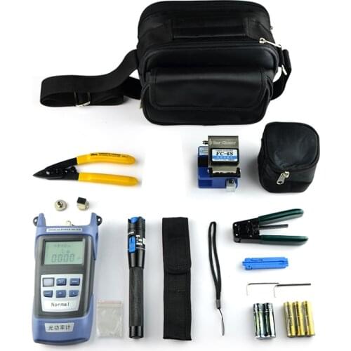 10PCS Fiber Optic FTTH Tool Kit with FC-6S Fiber Cleaver + Optical Power Meter ,1MW VFL Visual Fault Locator CFS-2 Wire stripper