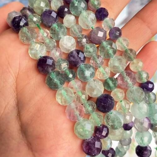 6/8/10mm Natural Stone Faceted Colorful Fluorite Bead Loose Spacer Bead For Jewelry Making DIY Charms Bracelet Necklace 15/7.5"