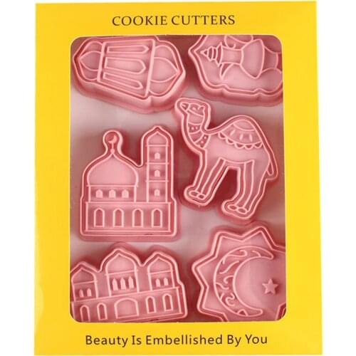 6Pcs/set Dinosaur Shape Cookie Cutters Plastic 3D Cartoon Pressable Biscuit Mold Cookie Stamp Kitchen Baking Pastry Bakeware