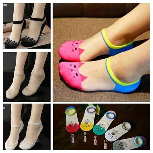 8 pairs Spring Summer Woman Girls Lace Flower Short Boat Sock Antiskid Low Invisible Ankle Transparent Hollow Out Socks Slippers
