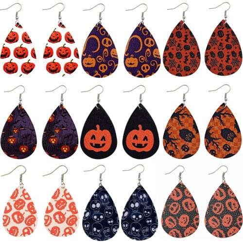 9 Color Bohemian Halloween Earrings for Women Girl Faux Leather Dangle Halloween Costume Party Decoration Earrings Jewelry
