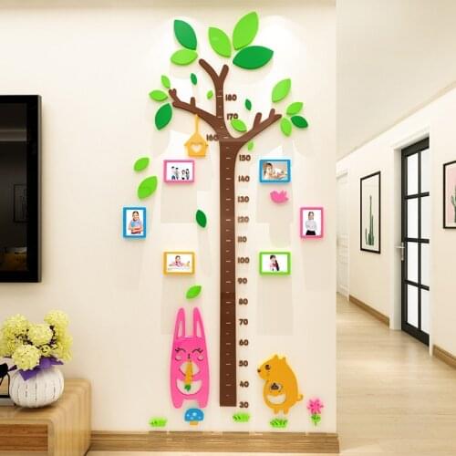 Height wall stickers acrylic 3d stereo kindergarten baby cartoon rabbit measuring height ruler children room layout