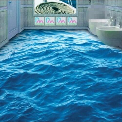 BEIBEHANG Modern Custom 3d flooring mural HD deep blue sea waves ripple non-slip waterproof thickened PVC Wallpaper 3d flooring