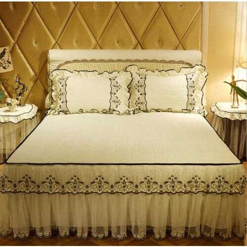 1/3pcs Princess Bedding Bed Sheet Pillow cases With Cotton Thicken Warm Mattress cover Solid Lace Bedspread Bed Skirt For Girls