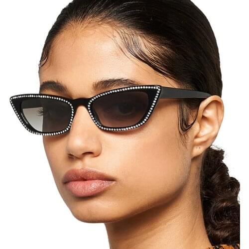 [EL Malus] Fashion Ins Cat Eye Frame Sun Glasses Women Imitation Diamond Crystal Sexy Ladies Sunglasses UV400 Lenses Eyewear