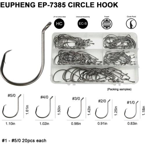 Eupheng 50pcs EP-7385 High Quality Octopus Circle Fishing Hooks Sea Fishing Offset Sports Circle Point Bait Fish Hooks