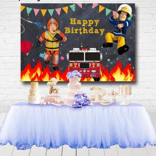 Fireman Sam Photography Backdrop Boys Firefighter Engine Birthday Party Kids Photo Background Prop Booth Decoration