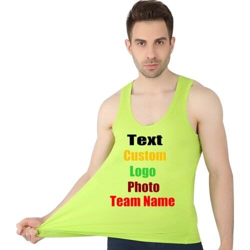 Candy Colors Slim Plus size 7XL 6XL 3XL Men Tanks Top Custom Logo Text Team Photo Printed Sexy Male Tees Boy Shirt Man Solid Tee