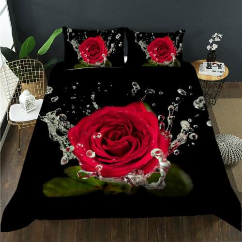 Hot Sale 3d Girls home Bedding Set Duvet Cover pillowcase full Queen King 2/3pcs Red Rose Lily Nice Bedclothes Romantic