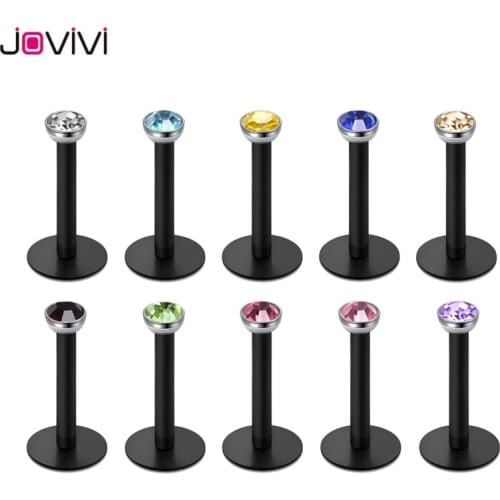 Jovivi Hot 10pcs 16Ga Percing Labret Bar Lip Ring Piercing Langue Tongue Rings Multicolor Czech Crystal Acrylic Piercing Jewelry