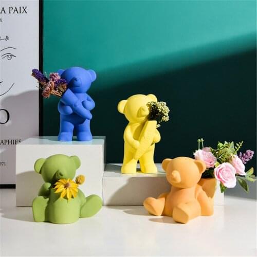 Nordic Ceramic Vase Cute Bear Figurine Decorative Ornaments Crafts Ceramic Flower Pot Art Vases Creative Home Decoration Gifts