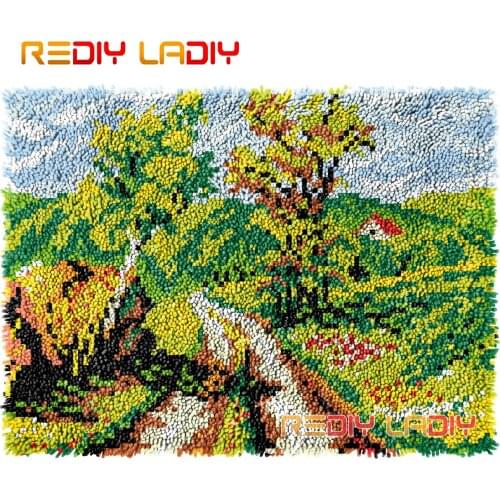 Latch Hook Rug Country Road Crocheting Wall Tapestry Kits DIY Carpet Rug Chunky Yarn Needlework Knitted Floor Mat Hobby & Crafts
