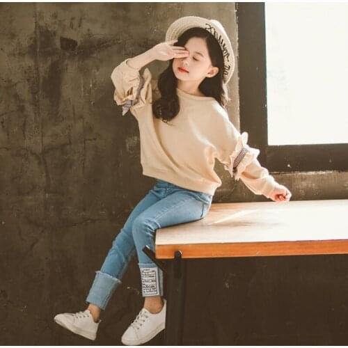 Fashion Spring Autumn Baby Girls Suit Sweatshirts + Jean 2pcs Kids Teenage Outwear Children Clothing High Quality