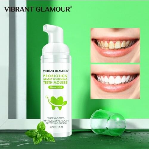 VIBRANT GLAMOUR Tooth Whitening Mousse Remove Plaque Stains Oral Odor Mint Toothpaste Bright Teeth Fresh Breath Oral Care Tool