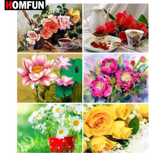 HOMFUN Full Square/Round Drill 5D DIY Diamond Painting "Flower scenery cup" Embroidery Cross Stitch 5D Home Decor Gift