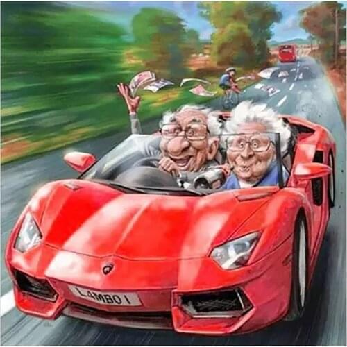AMTMBS Old Couple Driving Car Happy Oil Painting Paints By Numbers Acrylic Paint Drawing On Canvas Wall HandPainted Home Decor