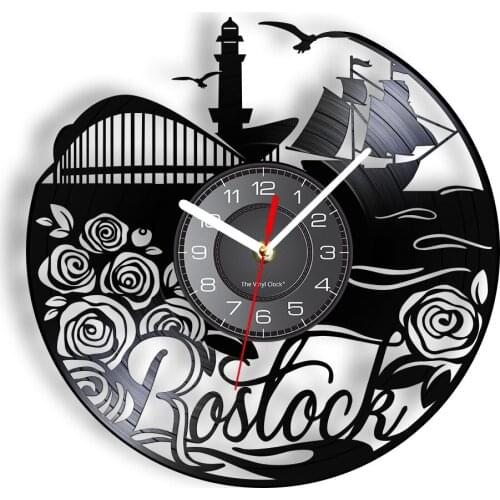Rostock Landscape Vinyl LP Record Wall Clock Mecklenburg-Vorpommern Germany Home Decor Wall Watch Handicraft Art Album Clock
