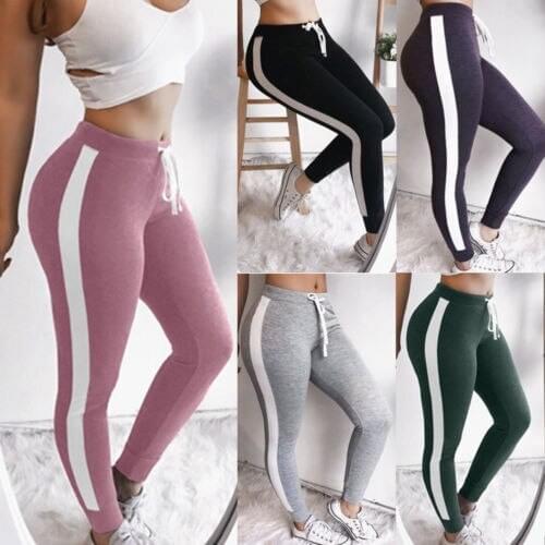 New Running Fitness Gym Sport Leggings Pants Trousers Side High Waist Stripe Workout Leggings Stretch Sports Pencil Leggings