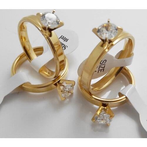 Wholesale 36 Pcs Fashion 4mm Golden Inner Arc Zircon Stainless Steel Ladies Rings