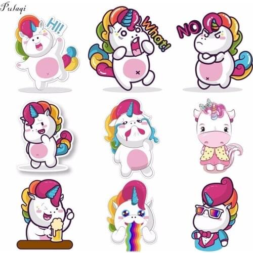 Pulaqi Gangnam Style Cute Unicorn Iron On Transfers Patches Drunk Horse Heat Thermal Transfer For Kids Clothes DIY Decoration F