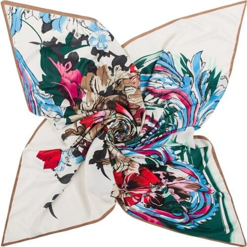 Twill Silk Square Scarf 2019 Luxury Brand Fashion Headscarf 100cm Cashew Hijab Neckerchief Lady Tie Band Foulard apparel shawls