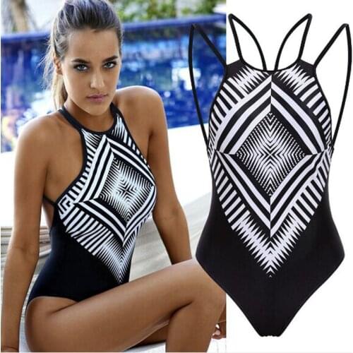 Sexy Swimsuit Women Geometric Printed Bikini Backless Push Up Padded Bra Swimwear Bathing Suit Monokini