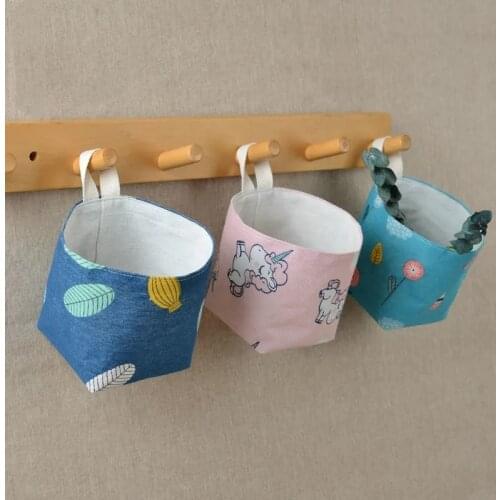 Cotton and linen storage bag hanging bag wall hanging type door small hanging pocket cloth art storage finishing bag dormitory s