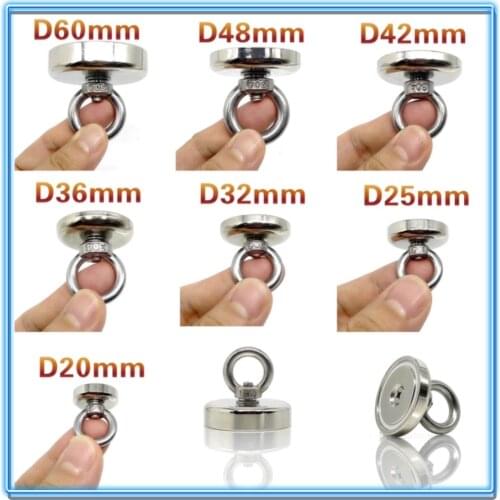 1Pcs Super Strong Neodymium Magnet Salvage Magnet Deep Sea Fishing Magnets Holder Pulling Mounting Pot with Ring Eyebolt
