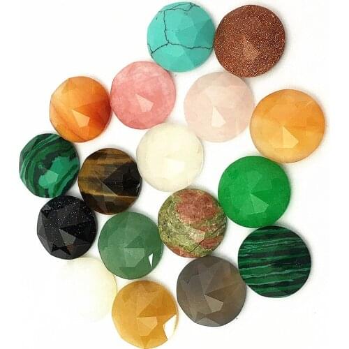 Tiger Eye Agates Nanual Section Natural Stone Mixed Round CAB Cabochon 16mm Wholesale Gazelle 20pcs Best Selling Opal Malachite