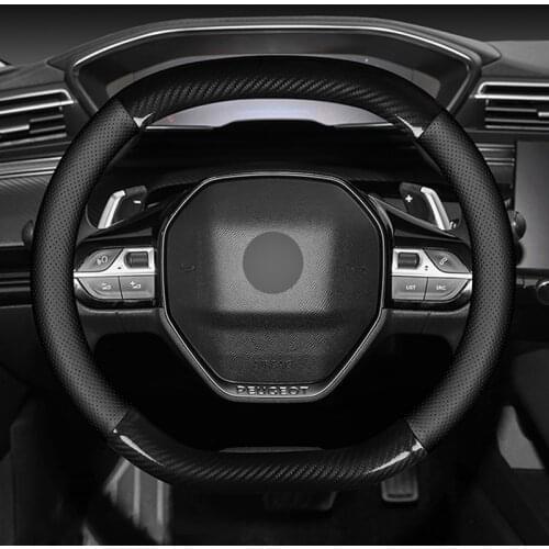 Carbon Fiber Cow Leather Braid on Car Steering Wheel Cover for Peugeot 3008 4008 5008