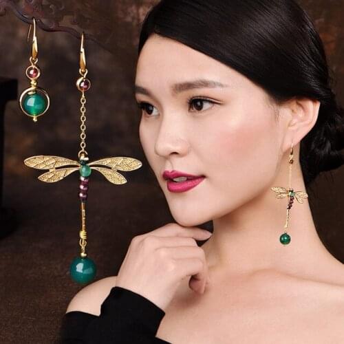 Fashion ethnic shell cloisonne earrings vintage flower drop earrings for women and girl jewelry