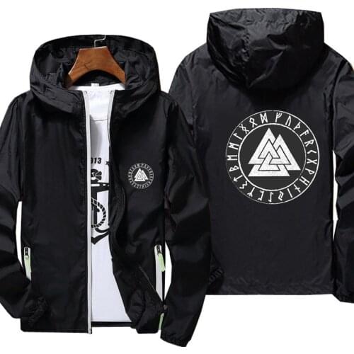 Casual Vikings print Jacket Spring Autumn reflective zipper Windbreaker waterproof Jackets men street Hooded thin Coats