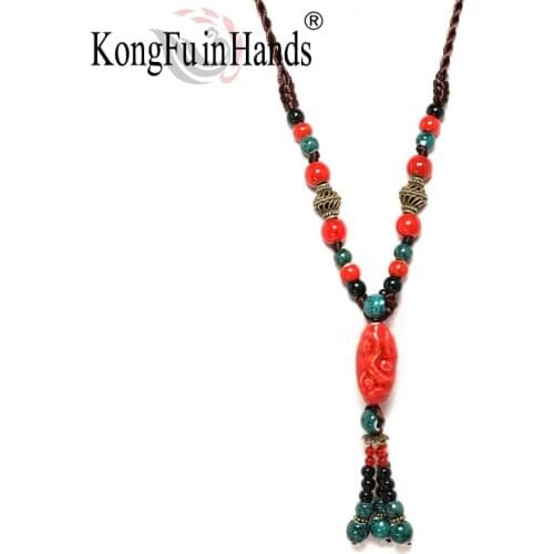 Vintage Long Necklace Color Ceramic Bead Pendant Jewelry Ethnic for Party Pretty Accessories New Arrvial Harajuku Classic Chain