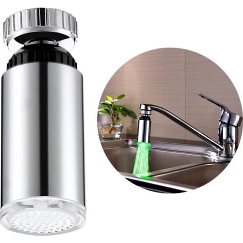 360° Rotary Water Faucet Colorful Changing LED Light Shower Head Kitchen Tap Faucet Light Temperature Sensor for Bath 2020