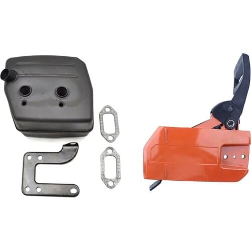 Chainsaw Exhaust Muffler with Support Gasket Plate for Husqvarna 61 66 162 266 268 & Chain Clutch Side Cover Brake Assy