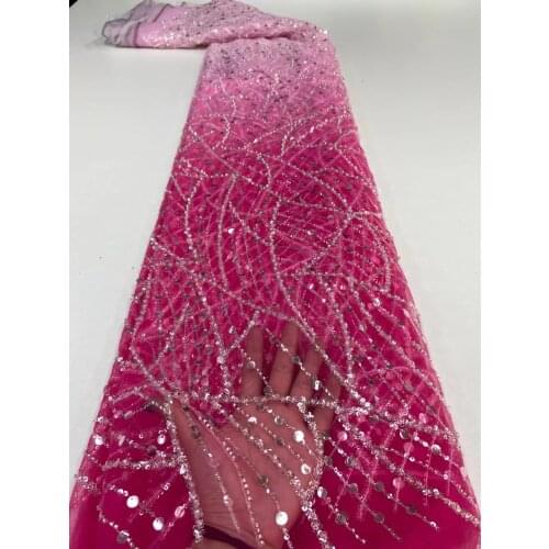 High Quality Lace Fabric Sequined Bead Tube Embroidery French Tulle Mesh DIY Design Sewing Banquet Wedding Dress Skirt 5 Yards